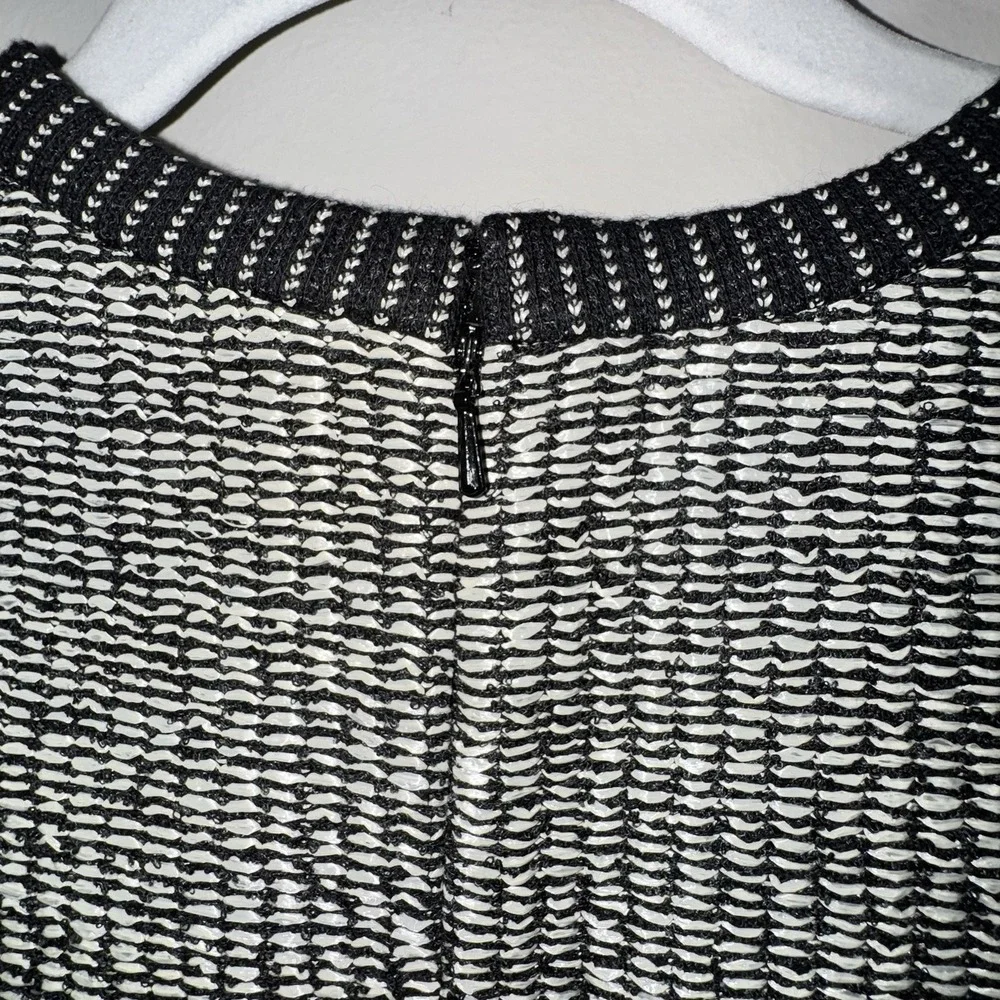 Tory Burch Raffia Sweater Black & Cream Crew Neck Zip Womens Sz Small Petite - Picture 12 of 16